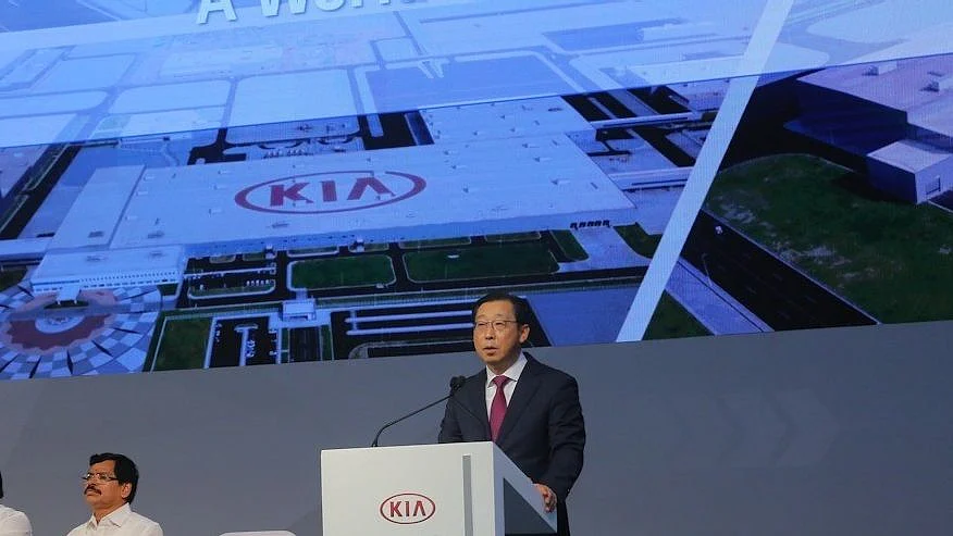 KIA motors President and CEO Mr Han Woo-Park speaks during the inauguration of the Andhra Pradesh plant.