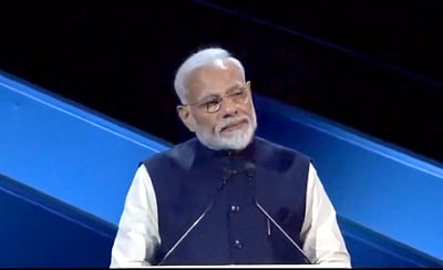 Riyadh: Prime Minister Narendra Modi addresses at the Future Investment Initiative Forum in Riyadh, Saudi Arabia on Oct 29, 2019. (Photo: IANS)