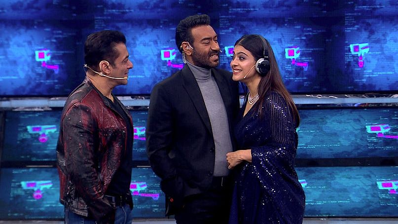 Salman Khan with Ajay Devgn and Kajol on <i>Bigg Boss 13.</i>