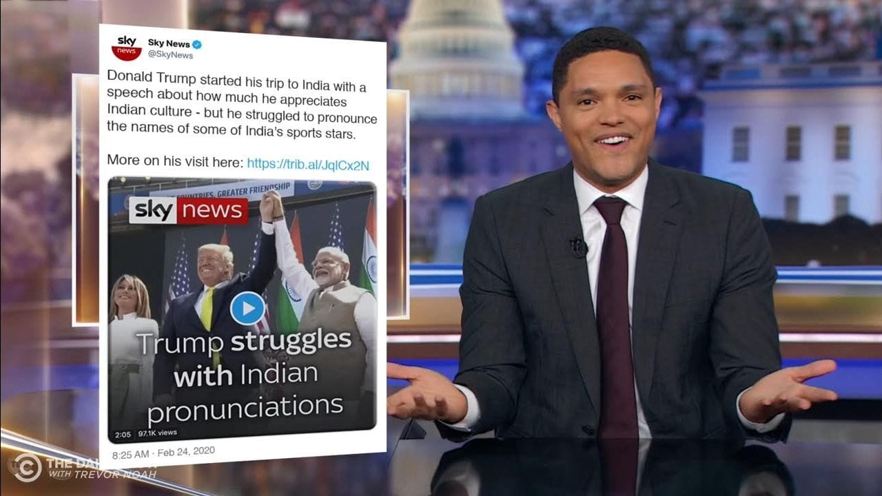 Trevor Noah took on US President Trump botched up speech in India.&nbsp;