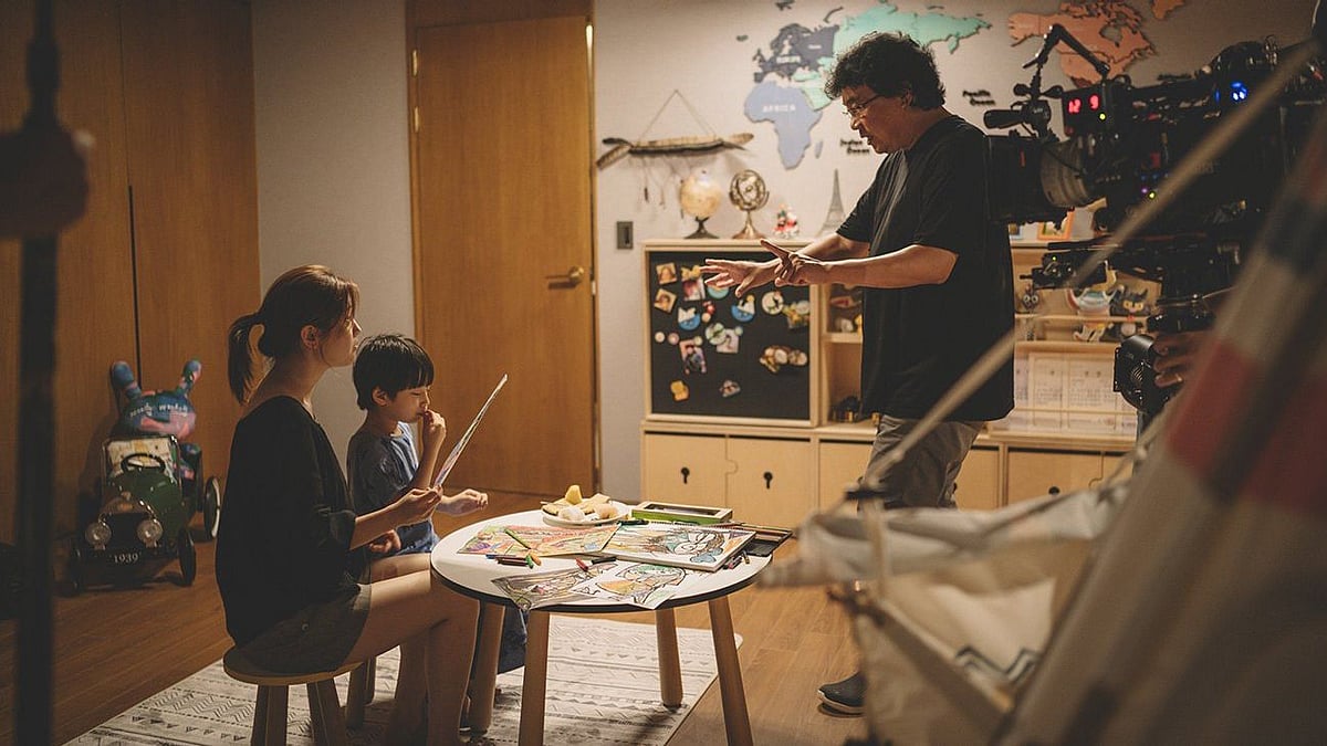 Bong Joon Ho on the sets of <i>Parasite.</i>