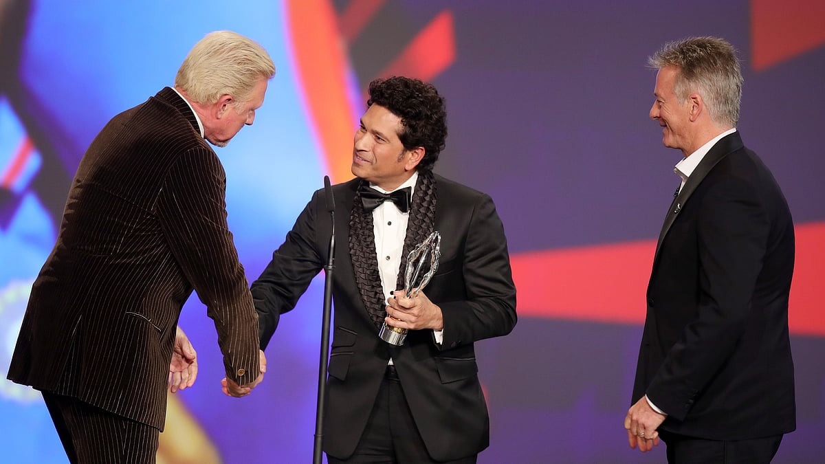 Former Australian skipper Steve Waugh handed the trophy to Sachin Tendulkar after tennis legend Boris Becker announced the winner at a glittering ceremony on Monday.
