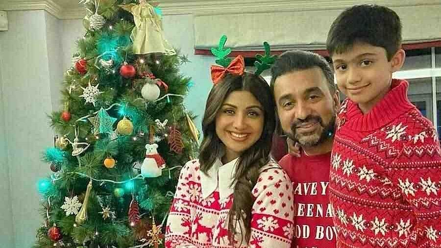 Shilpa Shetty, Raj Kundra and son Viaan.