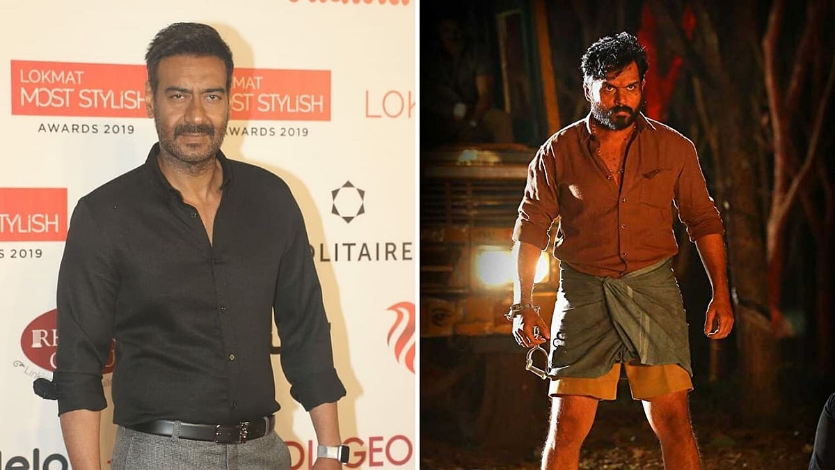 Ajay Devgn (L) and Karthi in a still from <i>Kaithi </i>(R)