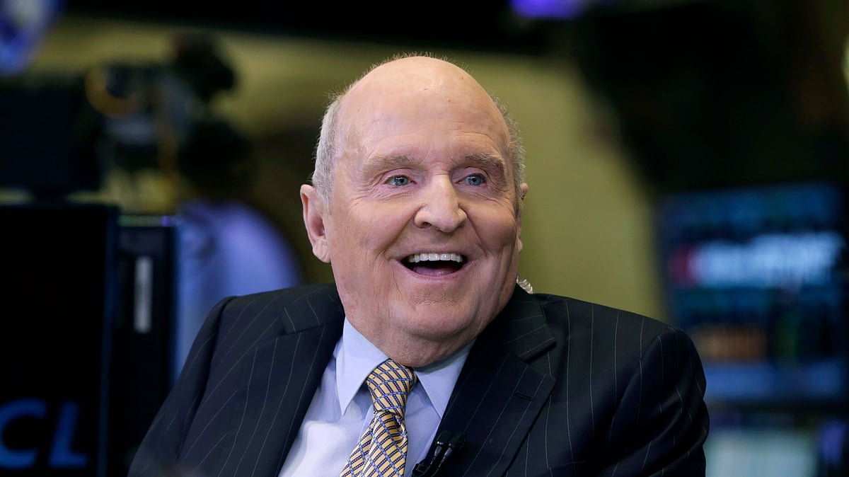 In this 22 October 2013 file photo, former Chairman and CEO of General Electric Jack Welch appears on CNBC on the floor of the New York Stock Exchange.