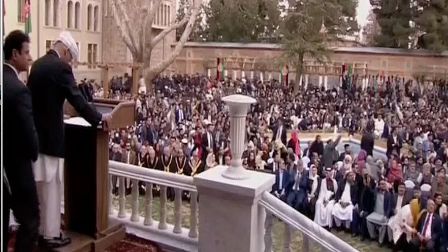 Two blasts were heard as Afghanistan’s two rival leaders held parallel presidential inaugurations in Kabul on Monday, 9 March.