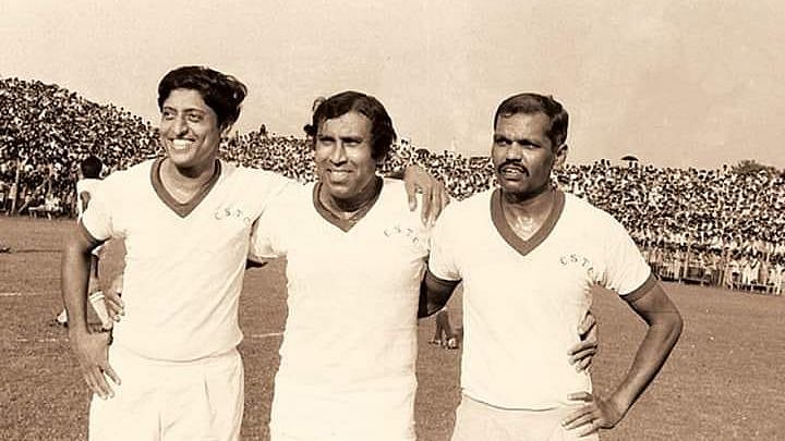 Indian football legends Chuni Goswami, PK Banerjee and Tulsidas Balaram.