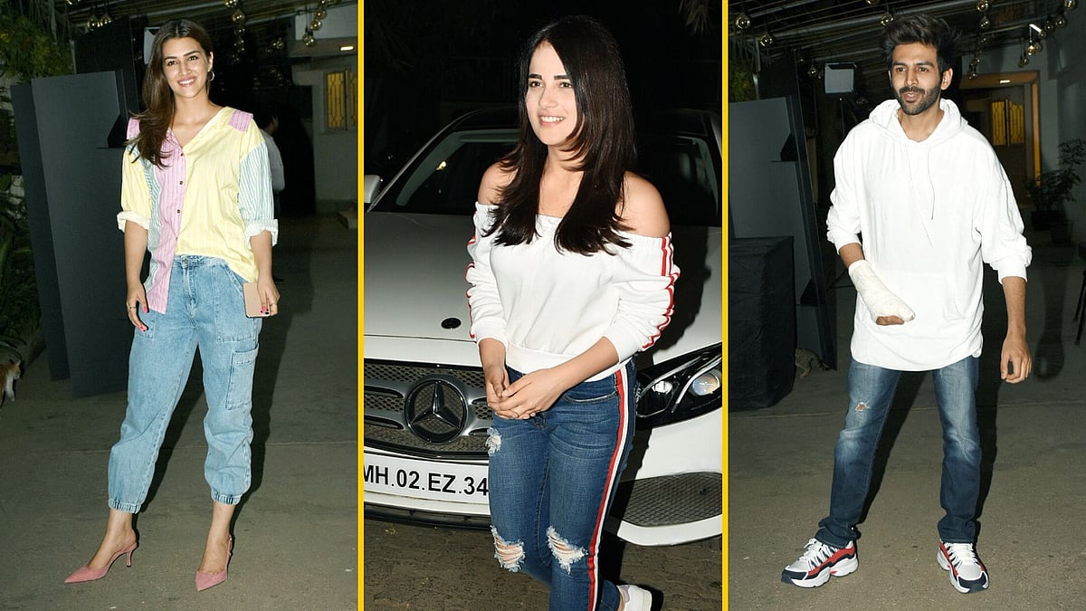 Radhika, Kriti, Kartik at <i>Angrezi Medium </i>screening.