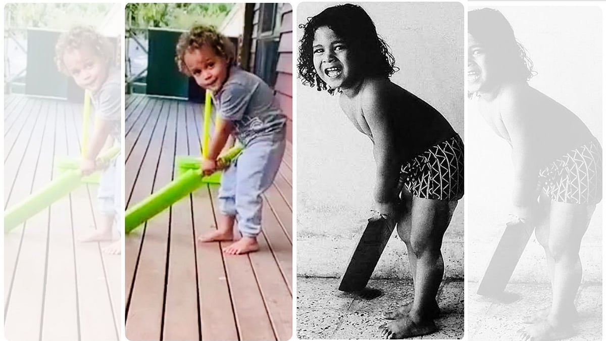 Sachin Tendulkar posted a picture of himself from his younger days and a photo of Brian Lara’s son.