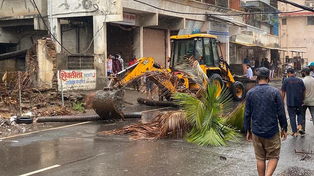 Strong winds preceding the cyclone have uprooted trees.