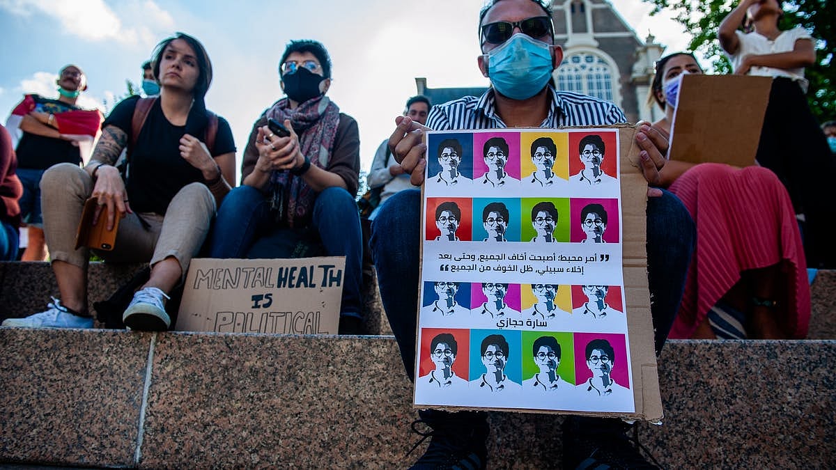 A memorial to Egyptian activist Sarah Hegazi in Amsterdam, June 19, 2020. Romy Arroyo Fernandez/NurPhoto via Getty Images