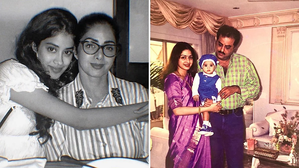 Janhvi and Boney Kapoor with Sridevi. 