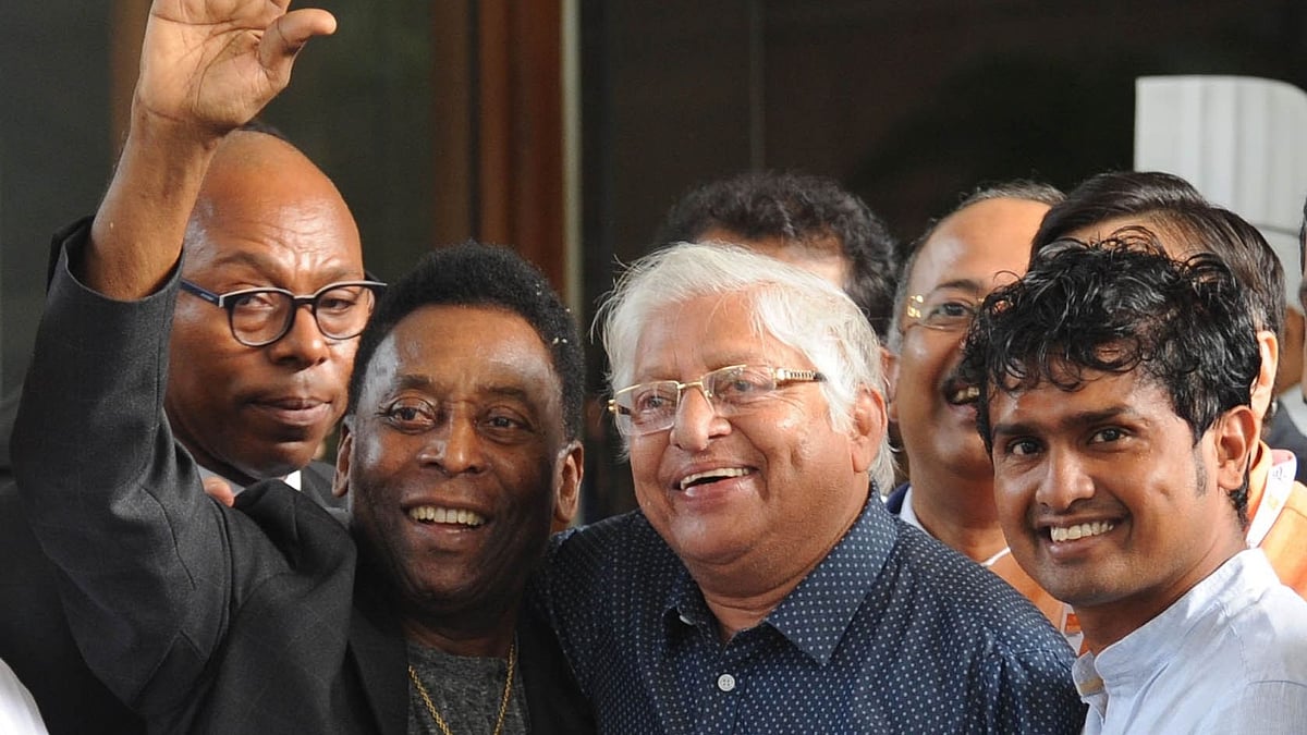 Chuni Goswami with football legend Pele in Kolkata during the Brazilian’s trip to India in 2015.