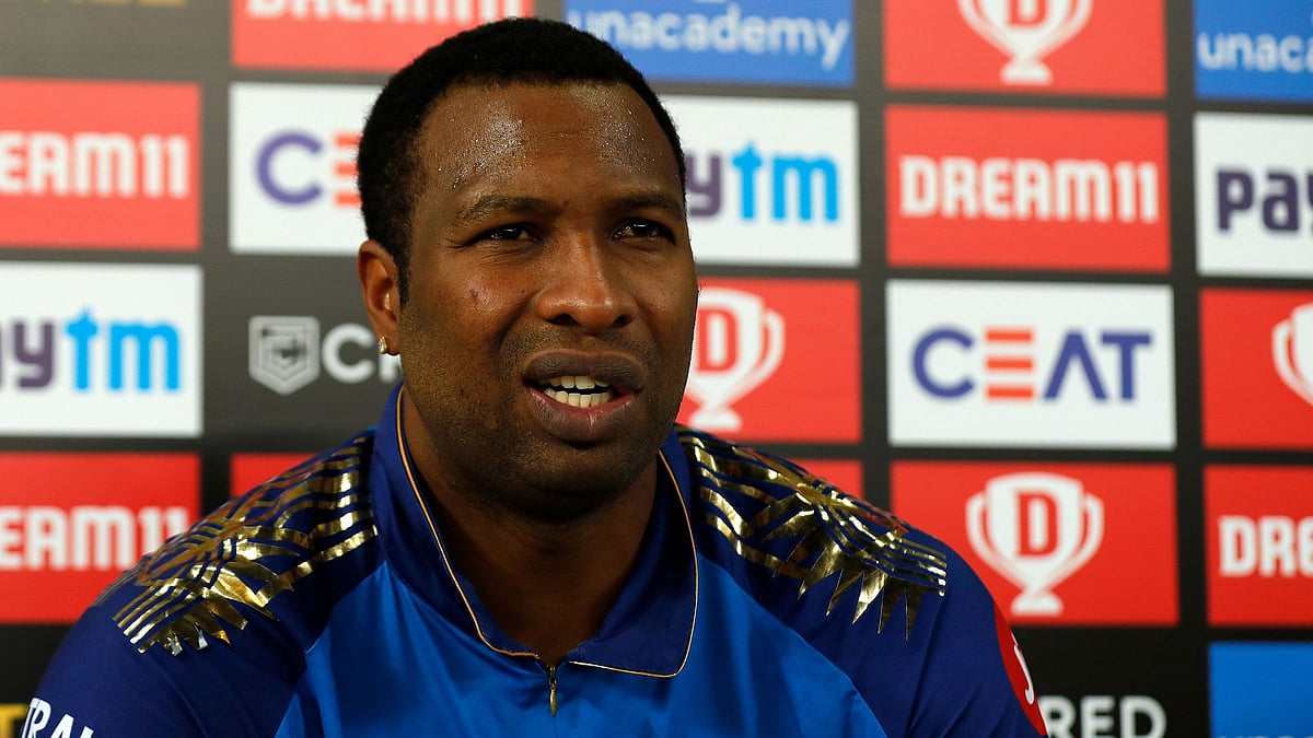 Kieron Pollard speaking during the post-match press conference