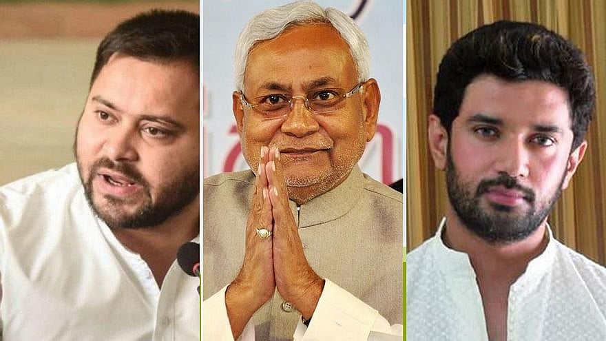 L-R: Tejashwi Yadav, Nitish Kumar, Chirag Paswan.
