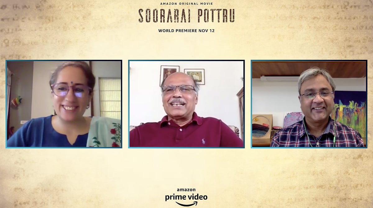 Co-producer Guneet Monga and entrepreneur Captain GR Gopinath on <i>Soorarai Pottru.</i>