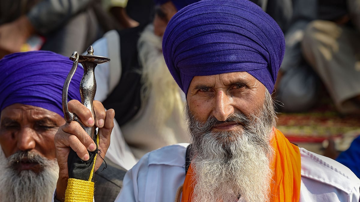 A Nihang at Singhu border during farmers Delhi Chalo protest march against the Centres new farm laws, in New Delhi, Wednesday, 2 December, 2020.