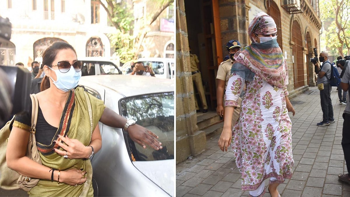 Arjun Rampal's sister Komal and Rahila Furniturewala at the NCB office.