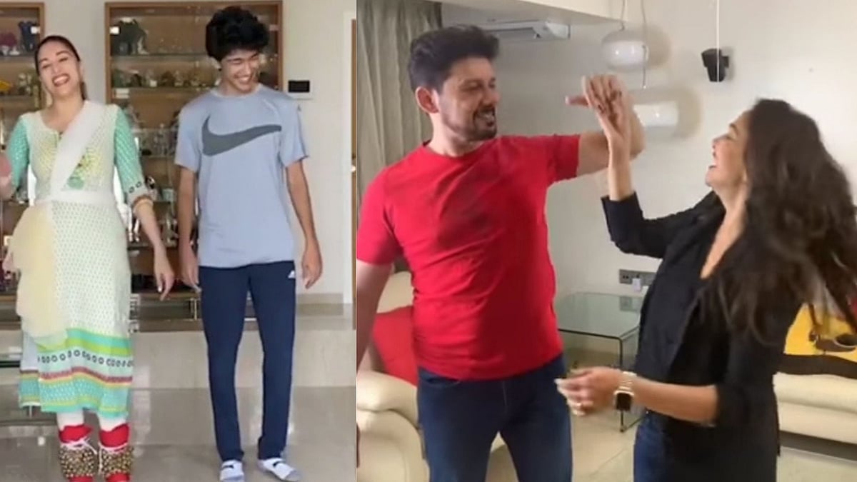  <p>Madhuri Dixit dancing with her son and husband.</p>