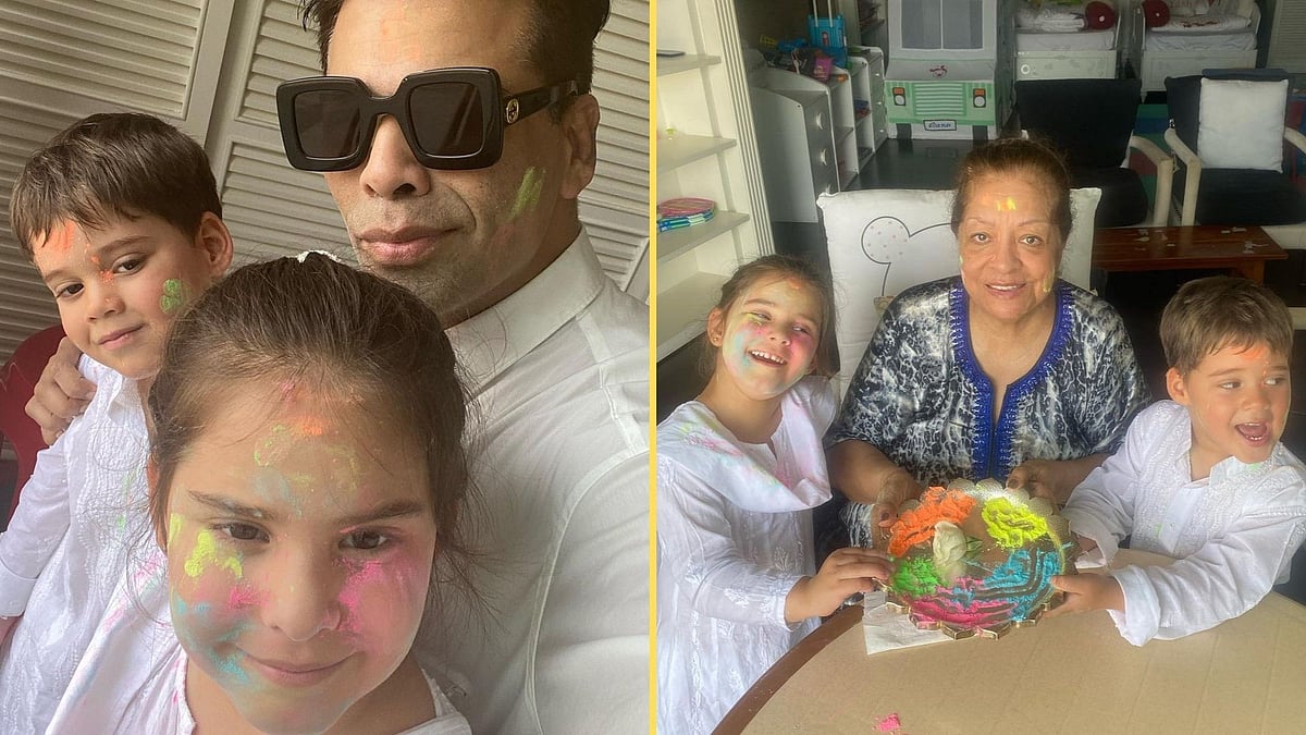 <div class="paragraphs"><p>Karan Johar plays Holi with his kids and mother.</p></div>