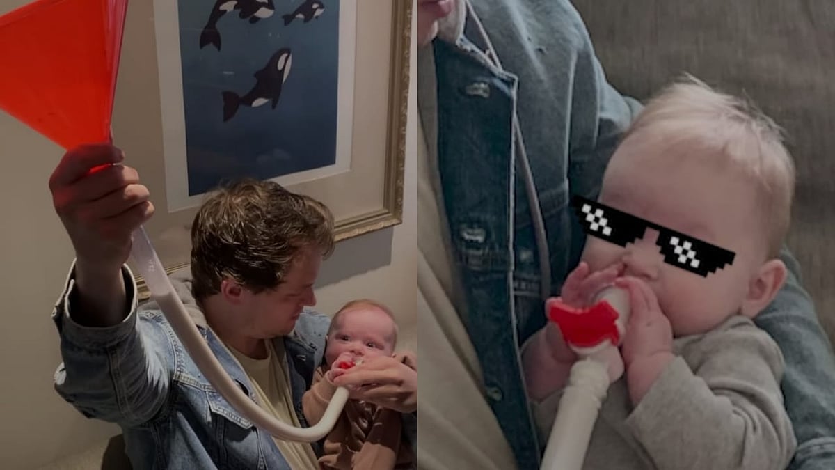 Watch: Dad Uses a Creative Way to Feed Milk to His Daughter