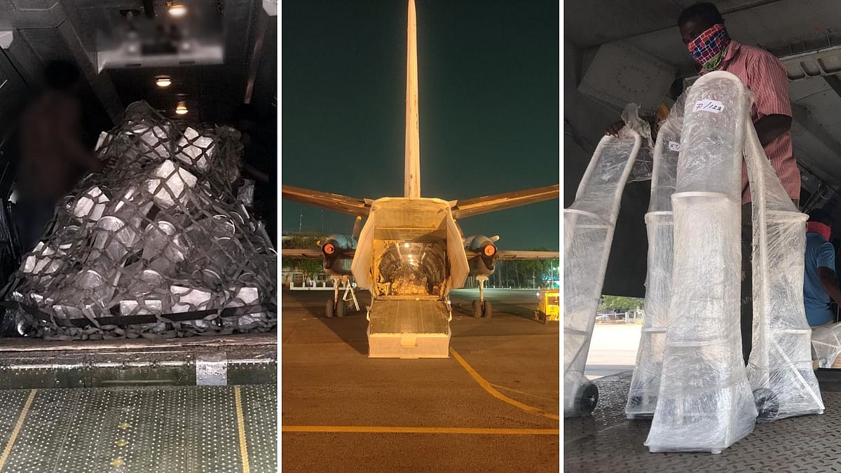 IAF planes and personnel assisting in the transportation of medical equipment.&nbsp;