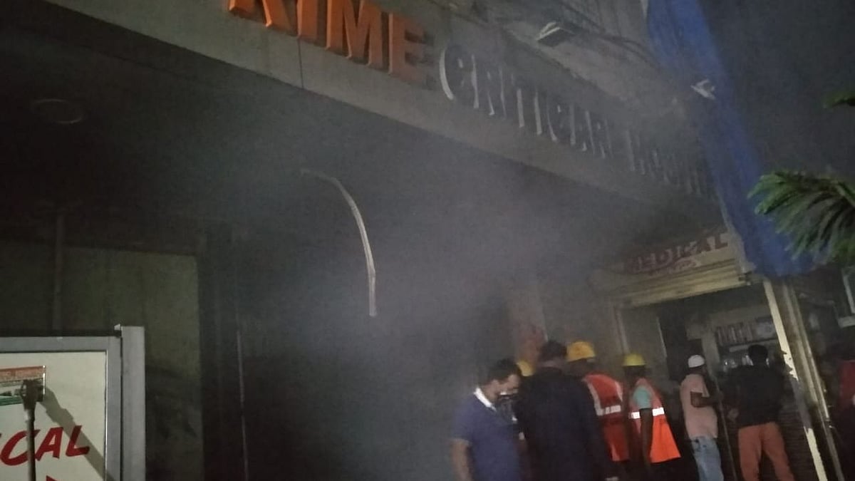 The fire rages at Prime Criticare Hospital in Mumbra, Thane, at 3.40 am on Wednesday, 28 April.