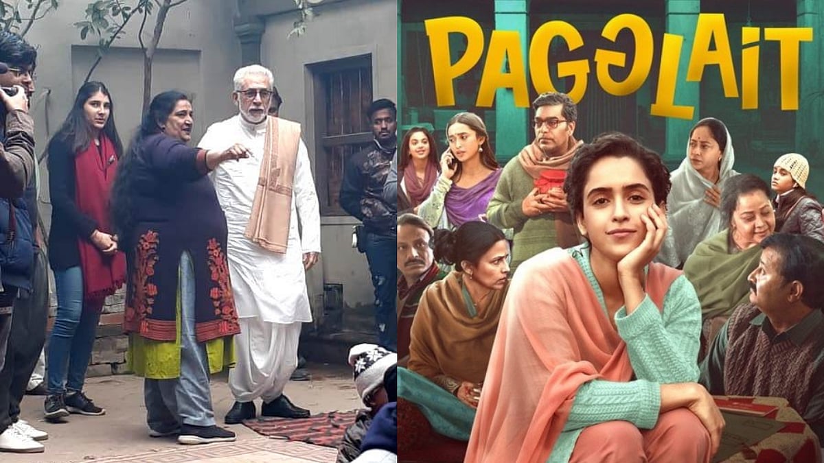 <div class="paragraphs"><p>Seema Pahwa and&nbsp;Naseeruddin Shah on the sets of 'Ramprasad Ki Tehrvi'; the 'Pagglait' poster</p></div>