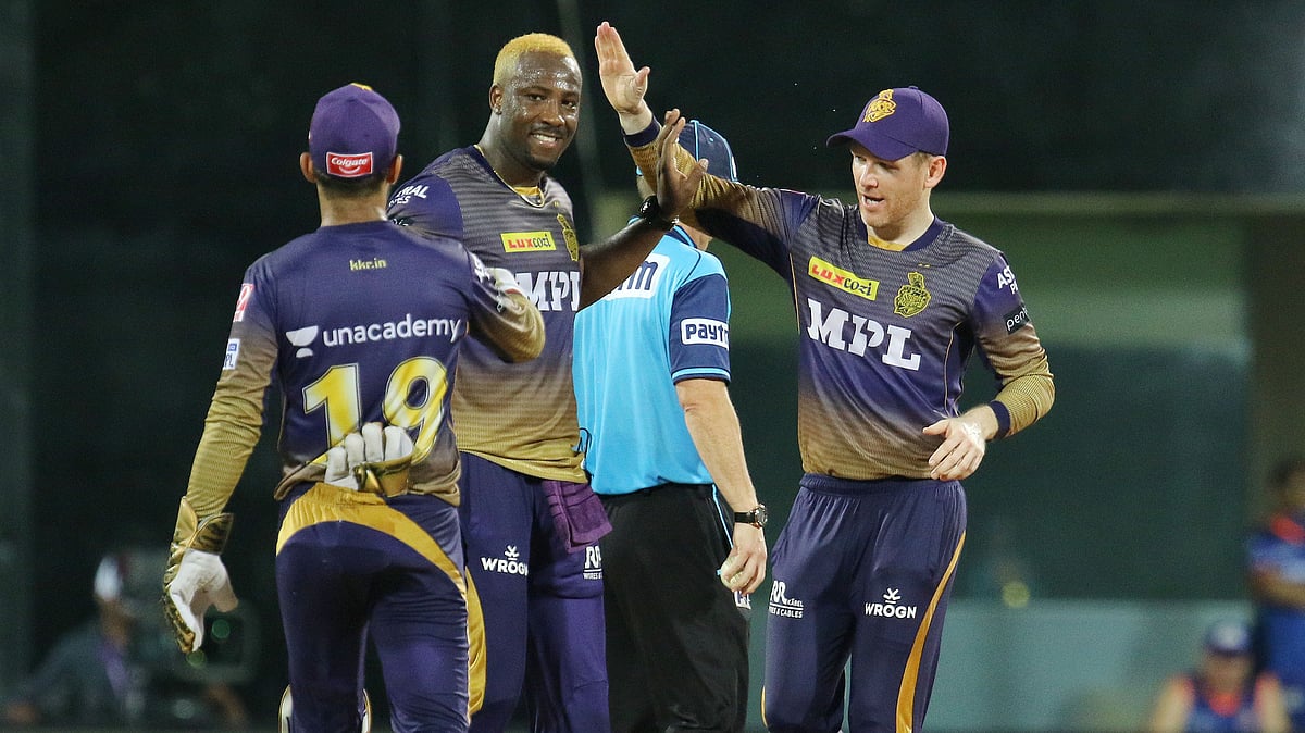 KKR celebrate a Mumbai Indians wicket in Chennai.&nbsp;