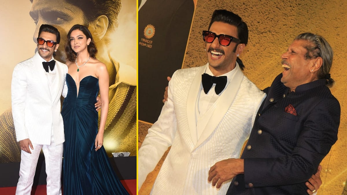 <div class="paragraphs"><p>Ranveer Singh, producer Deepika Padukone, and former cricketer Kapil Dev at the special screening for Kabir Khan's&nbsp;<em>83.</em></p></div>