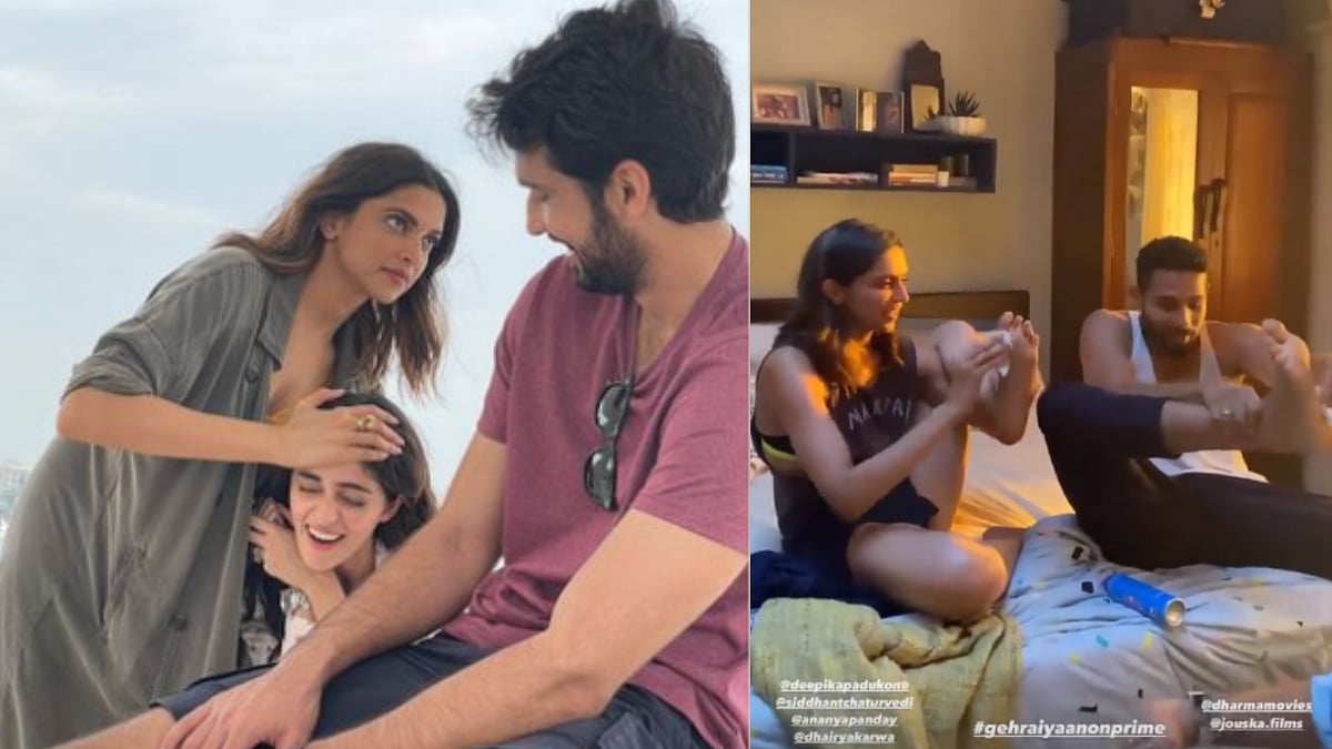 <div class="paragraphs"><p>Deepika Padukone, Siddhant Chaturvedi, Ananya Panday, and Dhairya Karwa in BTS pictures from the sets of&nbsp;<em>Gehraiyaan.</em></p></div>