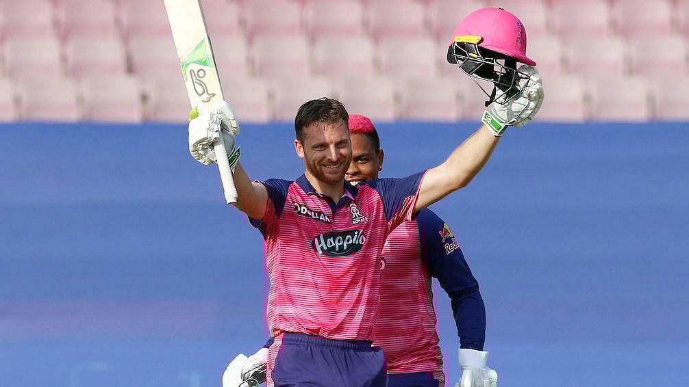 <div class="paragraphs"><p>Jos Buttler celebrates his century </p></div>