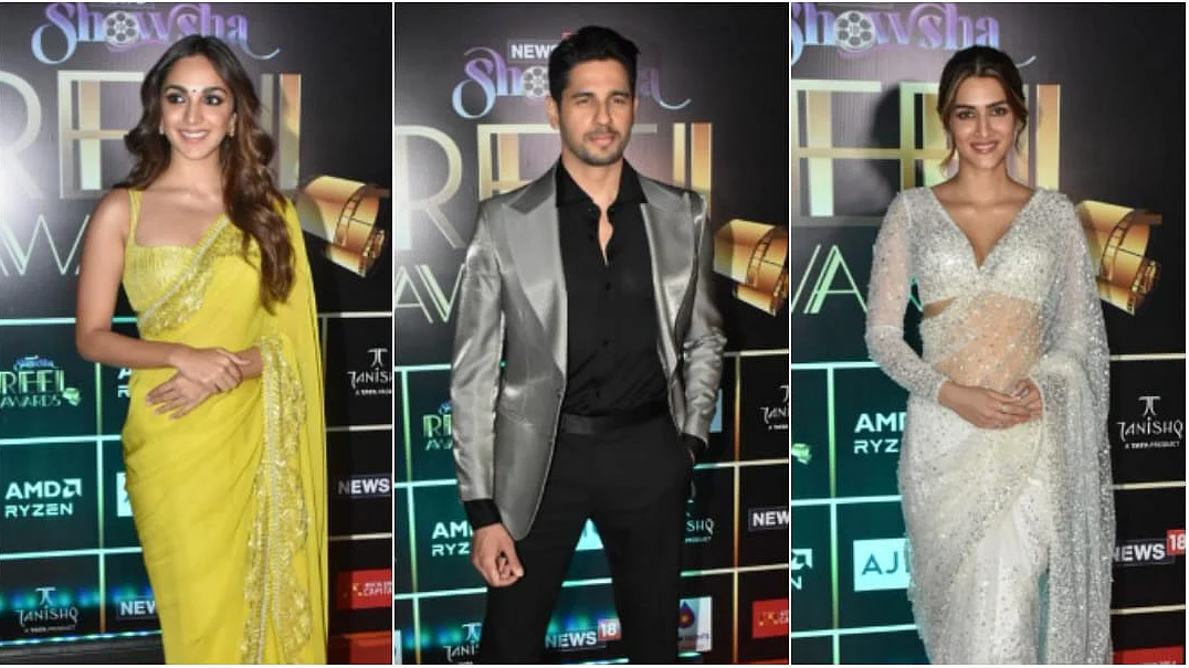 <div class="paragraphs"><p>Kiara Advani, Sidharth Malhotra, and Kriti Sanon at an award show.</p></div>