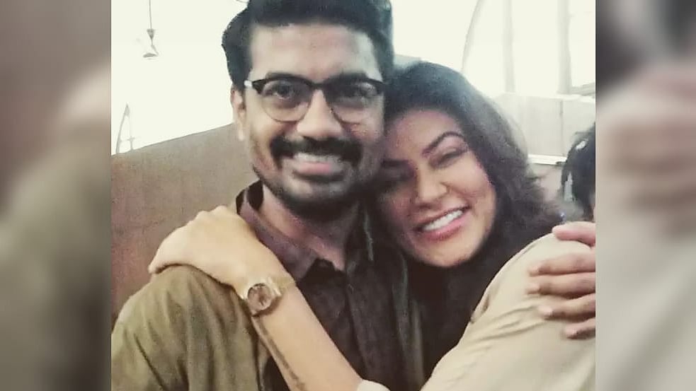 <div class="paragraphs"><p>Vikas Kumar with Sushmita Sen.</p></div>