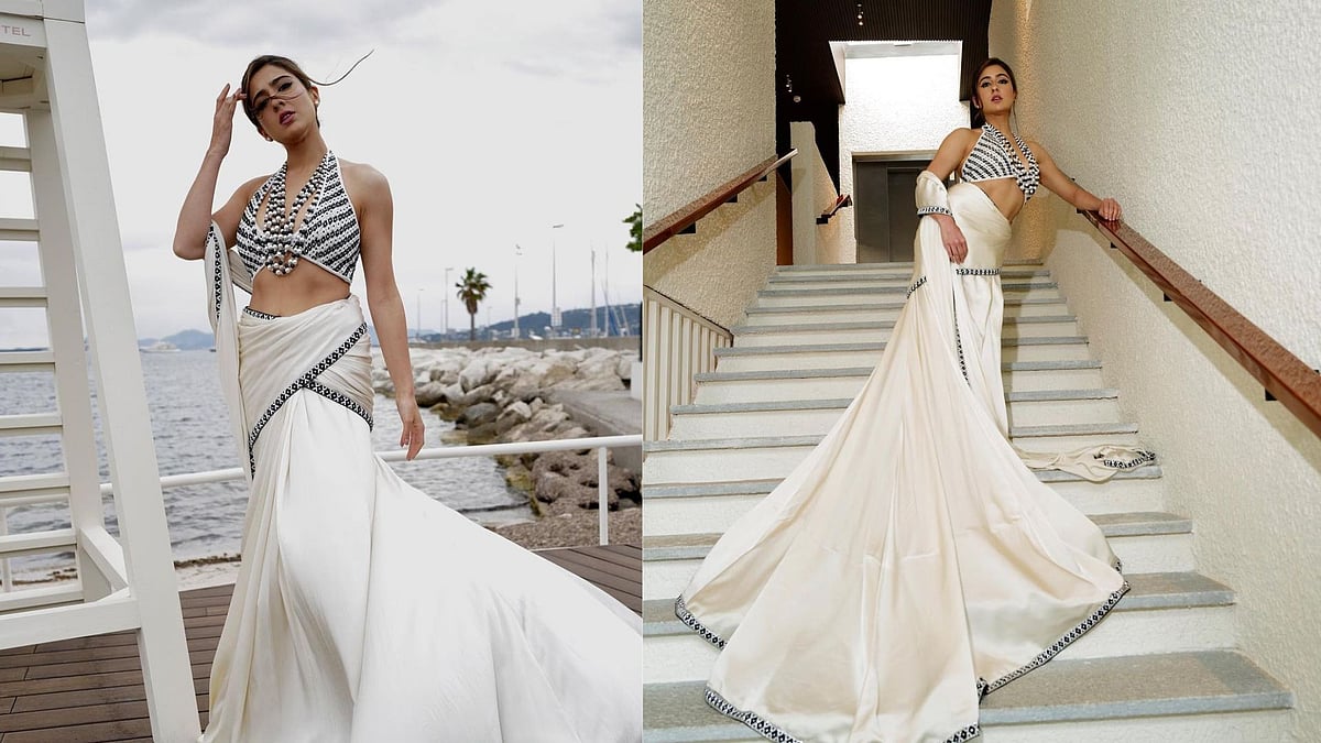 <div class="paragraphs"><p>In Pics: Sara Ali Khan Is at Her ‘Desi’ Best in Fusion Saree at Cannes 2023</p></div>