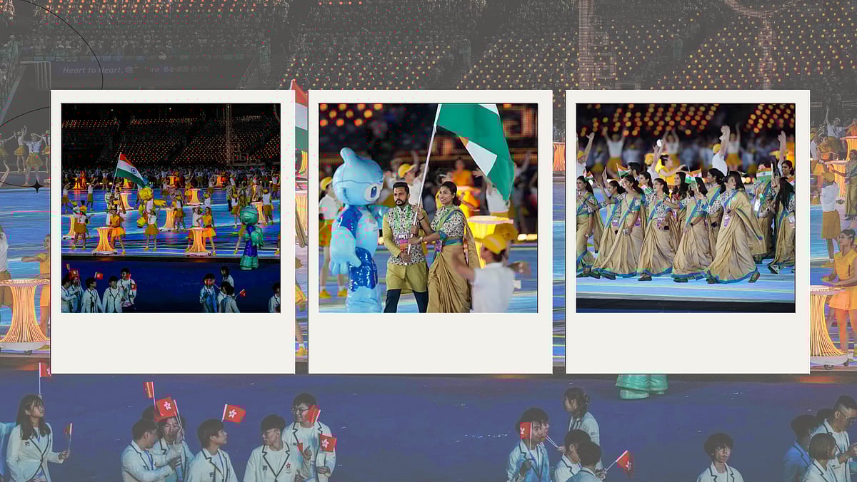 <div class="paragraphs"><p>The Indian contingent is seen at the 2023 Asian Games Opening Ceremony.&nbsp;</p></div>