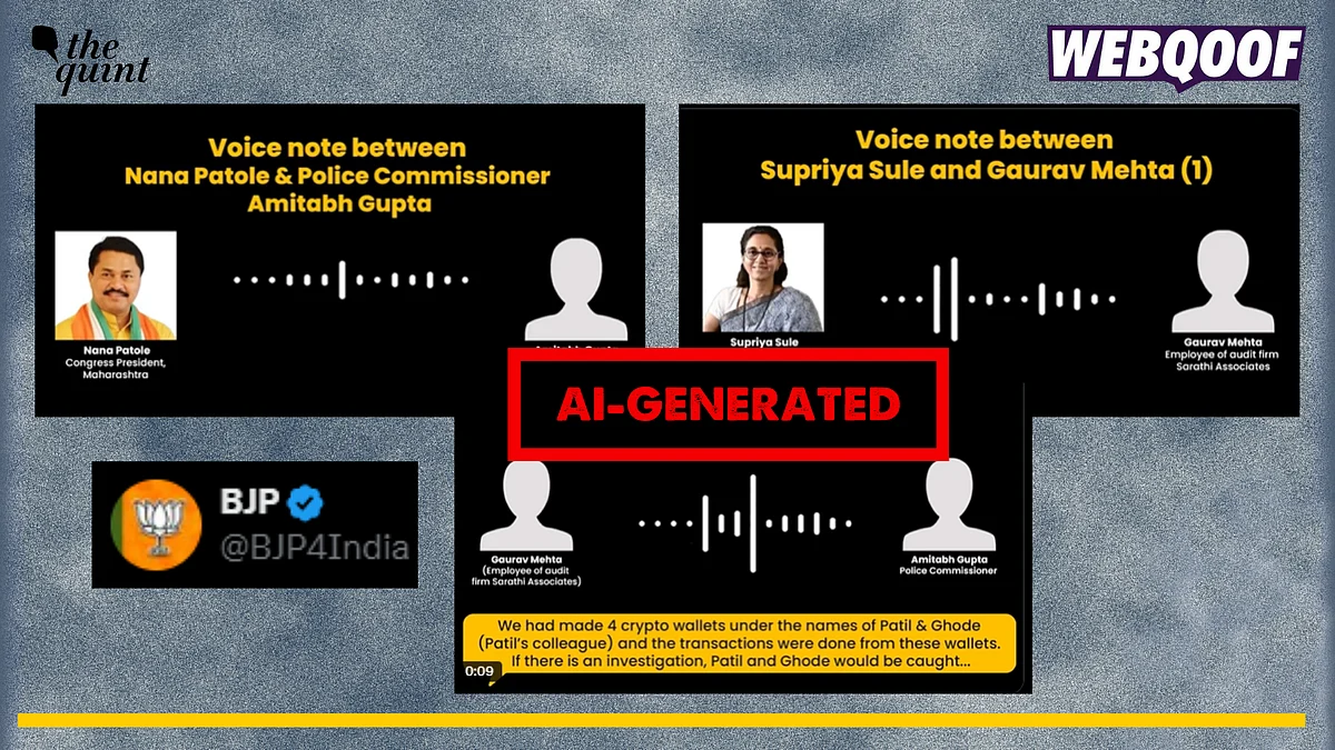 <div class="paragraphs"><p>Fact-check: BJP shared AI-generated audio clips of Supriya Sule, Nana Patole and Amitabh Gupta and falsely linked it with "polling frauds".</p></div>