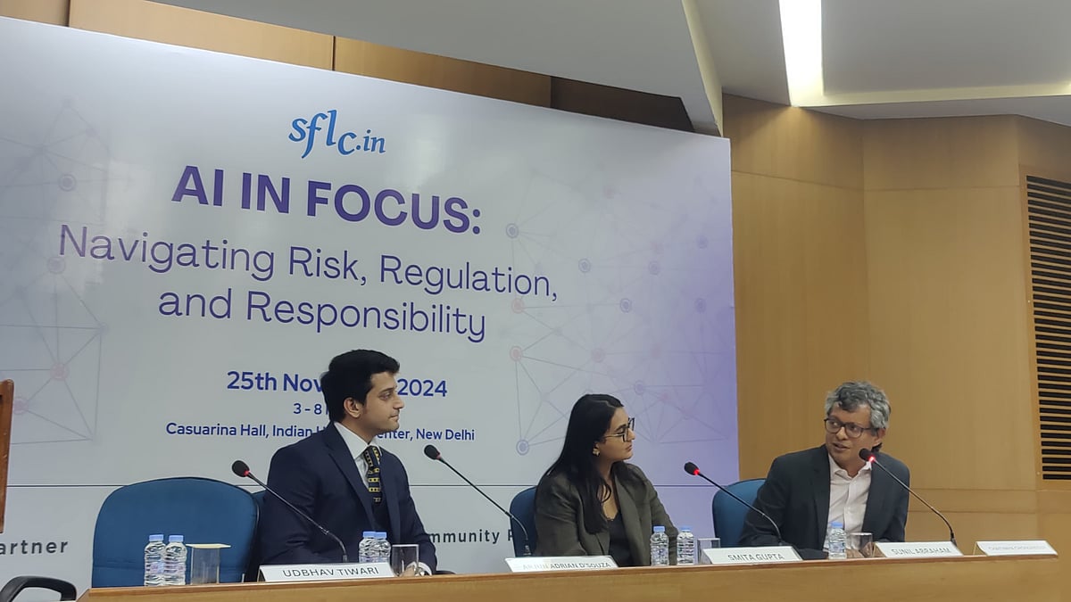 <div class="paragraphs"><p>SFLC.IN initiated vital AI dialogue at the Indian Habitat Centre. The event united experts to discuss risks, regulations, and responsible innovation. The event was titled <em>AI in Focus: Navigating Risk, Regulation, and Responsibility.</em></p></div>