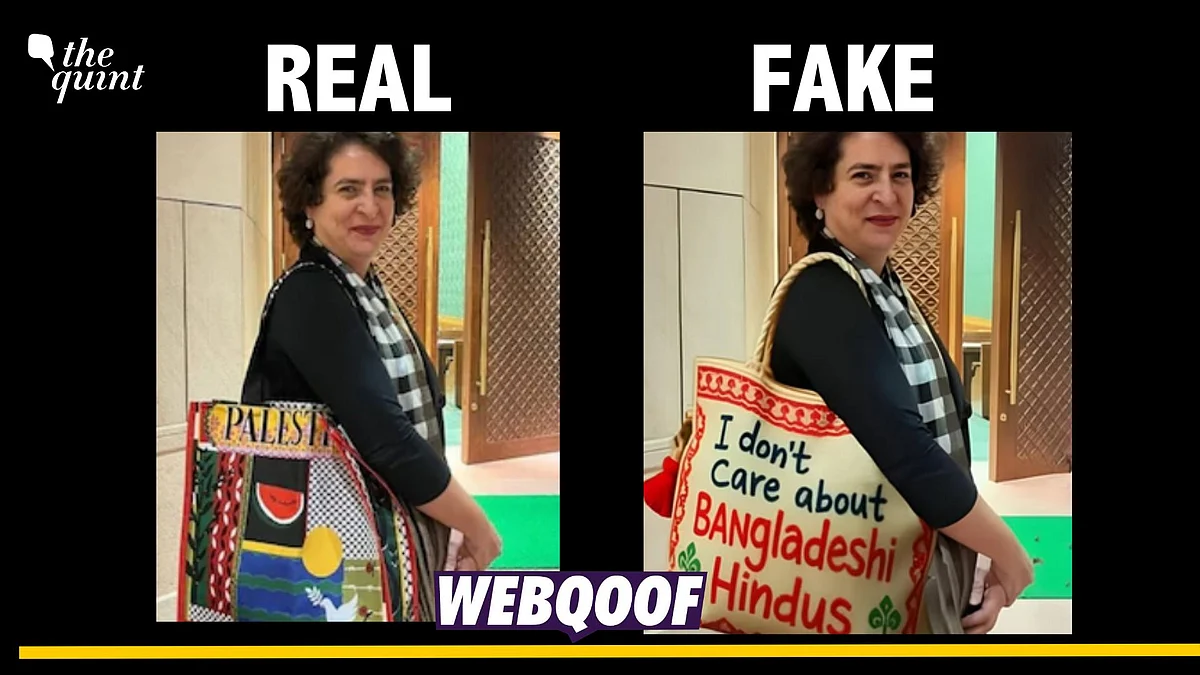 <div class="paragraphs"><p>Fact-check: An altered image is going viral to claim that Priyanka Gandhi Vadra carried a bag with a message written against Bangladeshi Hindus.</p></div>