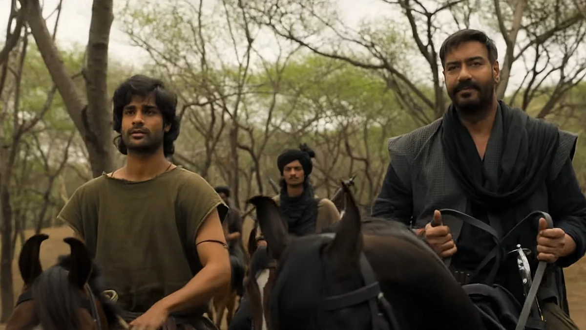 <div class="paragraphs"><p>Aaman Devgan and Ajay Devgn in a still from<em> Azaad.</em></p></div>