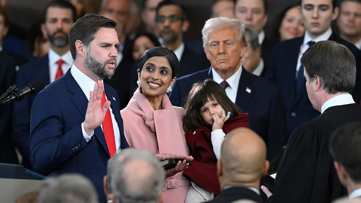 <div class="paragraphs"><p>US Vice President JD Vance, his wife Usha Vance, and their daughter&nbsp;Mirabel during Donald Trump's inauguration on 20 January.&nbsp;</p></div>