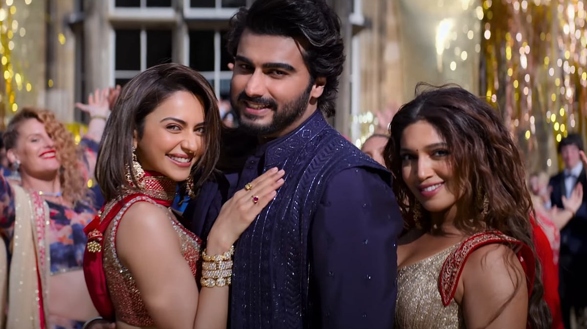 <div class="paragraphs"><p>Rakul Preet Singh, Arjun Kapoor, and Bhumi Pednekar in a still from<em> Mere Husband Ki Biwi.</em></p></div>