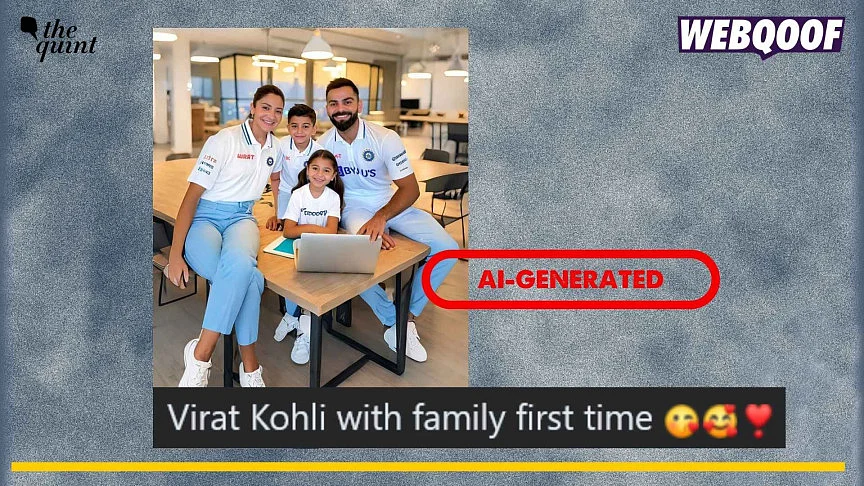 <div class="paragraphs"><p>An AI-generated image showing Anushka Sharma and Virat Kohli posing with two kids is going viral as&nbsp;a&nbsp;real&nbsp;picture.</p></div>