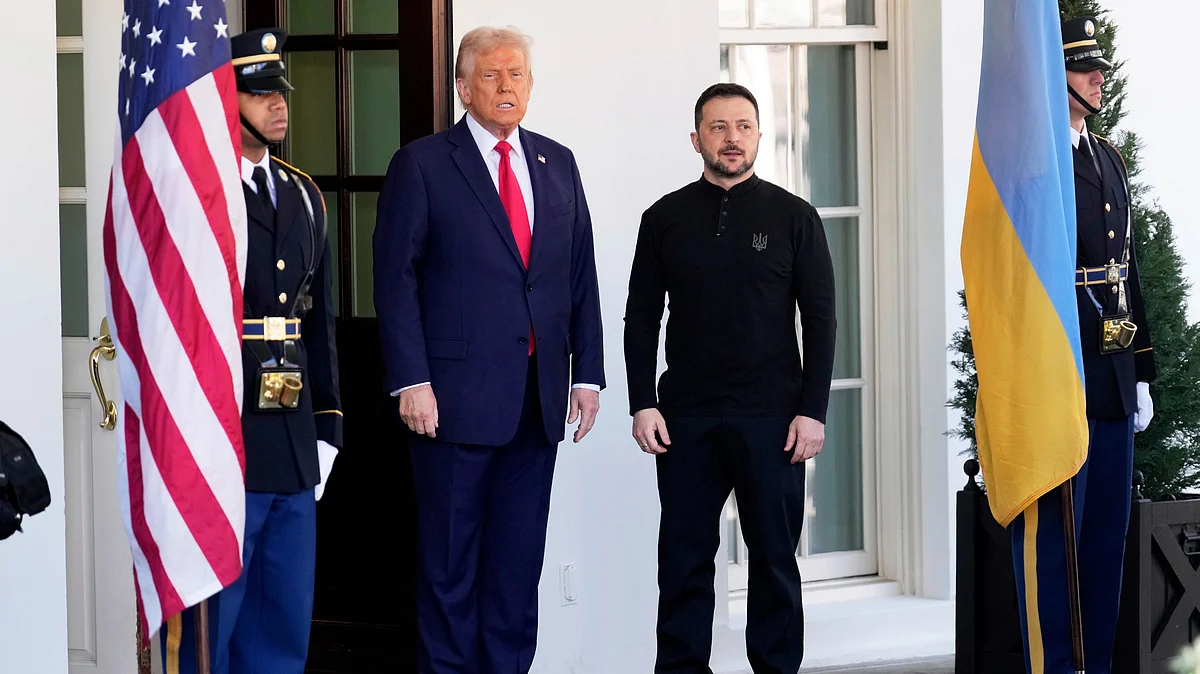<div class="paragraphs"><p>Donald Trump and  Volodymyr Zelenskyy at the White House in Washington on Friday, 28 February.&nbsp;</p></div>