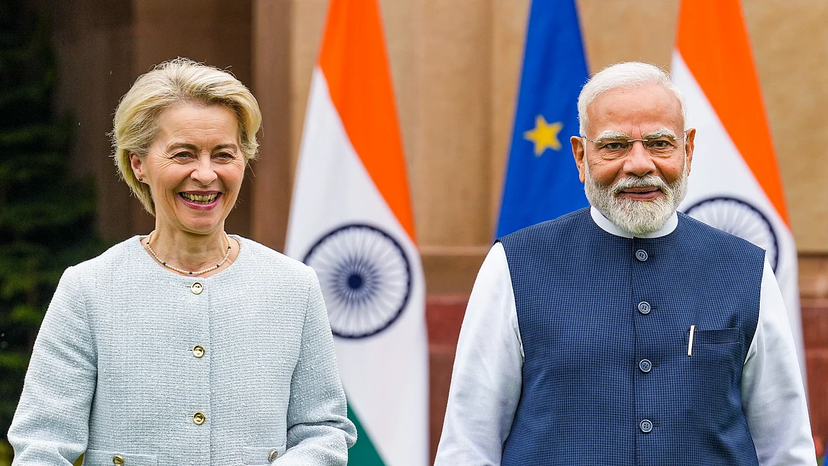 <div class="paragraphs"><p>Prime Minister Narendra Modi and President of the European Commission Ursula von der Leyen prior to a meeting in New Delhi on Friday, 28 February. </p></div>