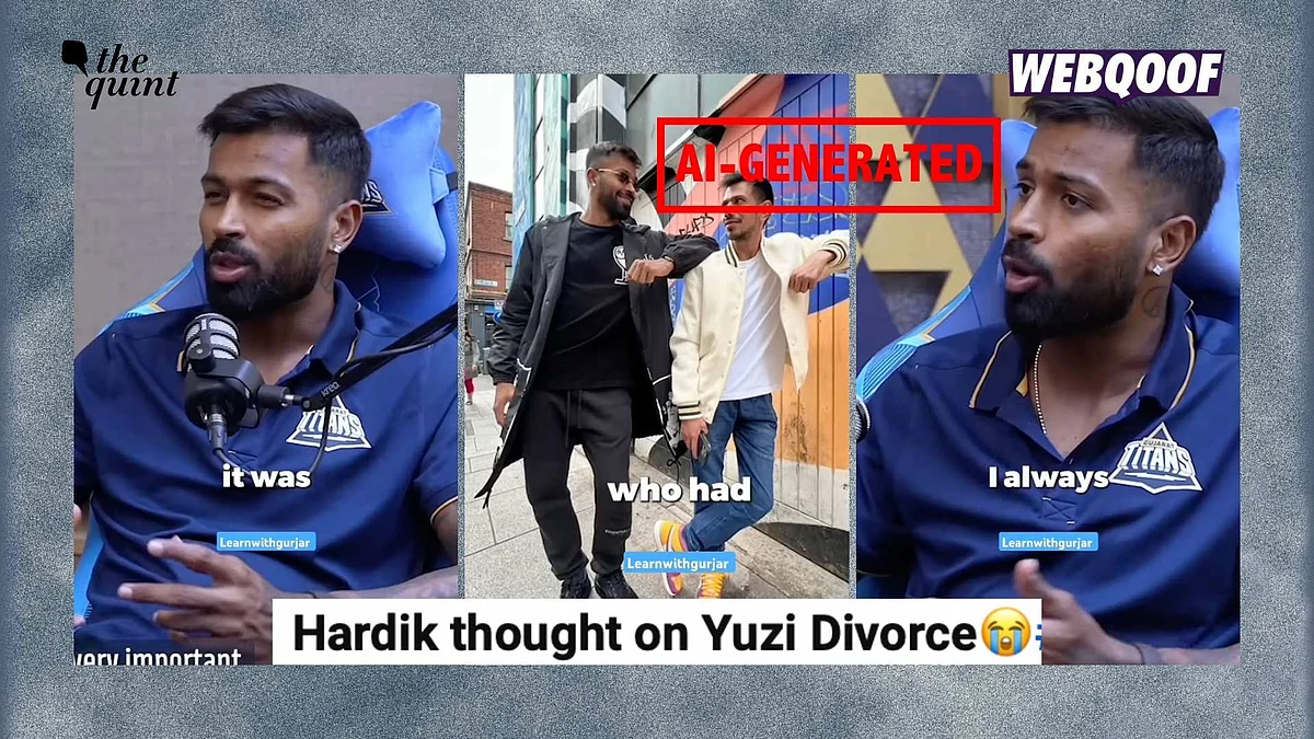 <div class="paragraphs"><p>A clip carrying AI-generated audio is being shared to falsely claim that it shows Hardik Pandya talking about Yuzvendra Chahal's divorce.</p></div>