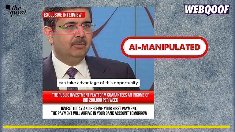 <div class="paragraphs"><p>A video manipulated using AI showing Uday Kotak is being shared online to claim that he is promoting an investment platform.</p></div>