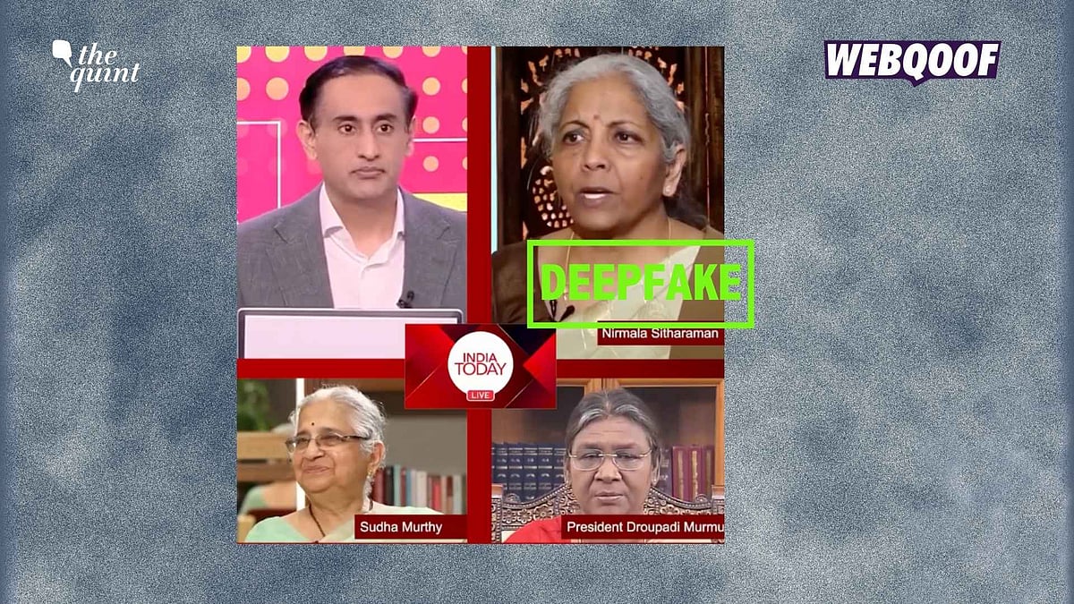<div class="paragraphs"><p>A deepfake showing President Droupadi Murmu, Finance Minister Nirmala Sitharaman, and Sudha Murty is being shared to falsely claim that they promoted an investment platform.</p></div>