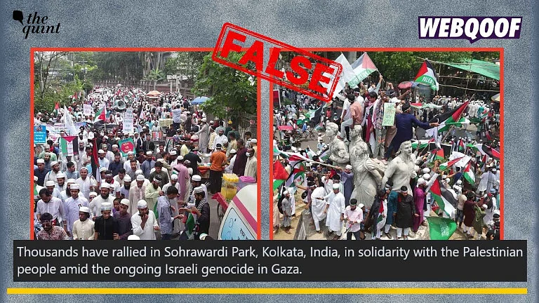 <div class="paragraphs"><p>Visuals of pro-Palestine rally from Dhaka, Bangladesh is being falsely shared as from Kolkata.</p></div>