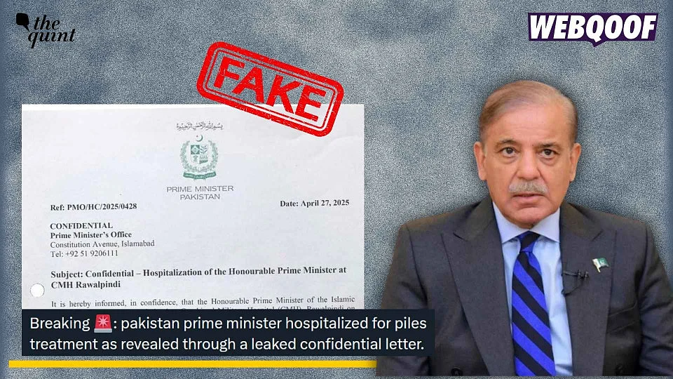 <div class="paragraphs"><p>A fake letter is being shared online to claim that Pakistan Prime Minister Shehbaz Sharif was recently hospitalised for piles.</p></div>